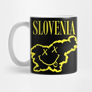 Vibrant Slovenia: Unleash Your 90s Grunge Spirit! Smiling Squiggly Mouth Dazed Smiley Face Mug